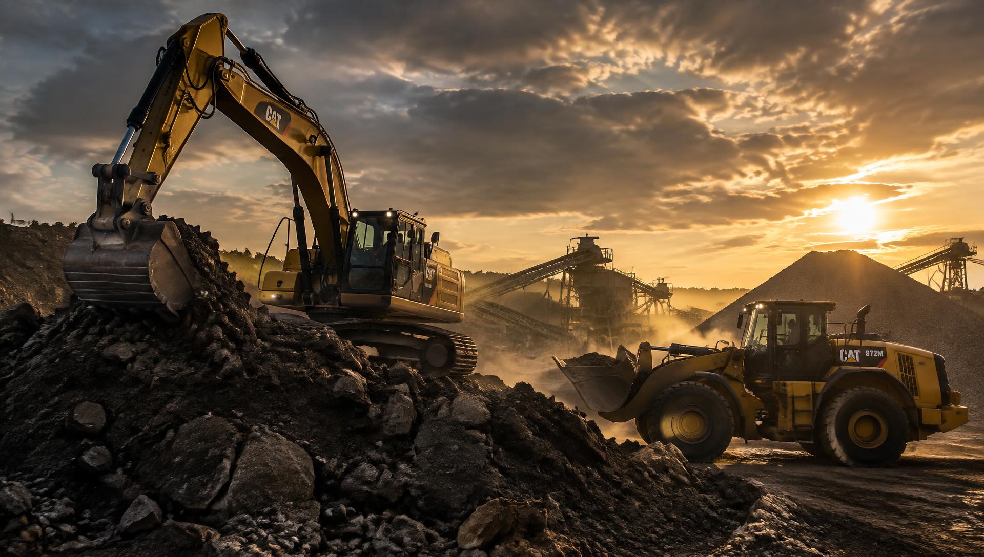 Excavator and wheel loader working on a construction site